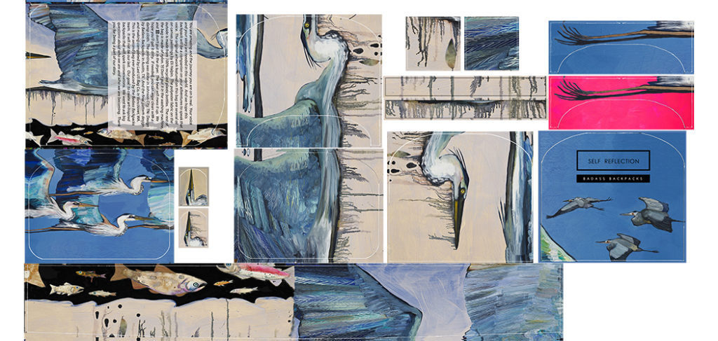 Printed Fabric - Self Reflection Heron Bag - Original artwork by Eli Halpin